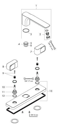 hansgrohe Fertigmontageset Axor Urquiola 3-Loch-Wannenrandarmatur, Ausladung 198mm, chrom