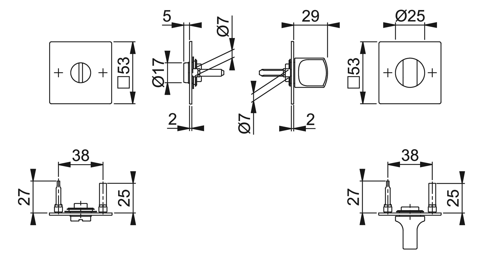 Bild HOPPE Schlüsselrosettenpaar E848NS, außen/innen, eckig, mit Stütznocken, WC Schlitzkopf, 2mm, Türstärke min. 37mm, Türstärke maximal 45mm, schwarz matt-1