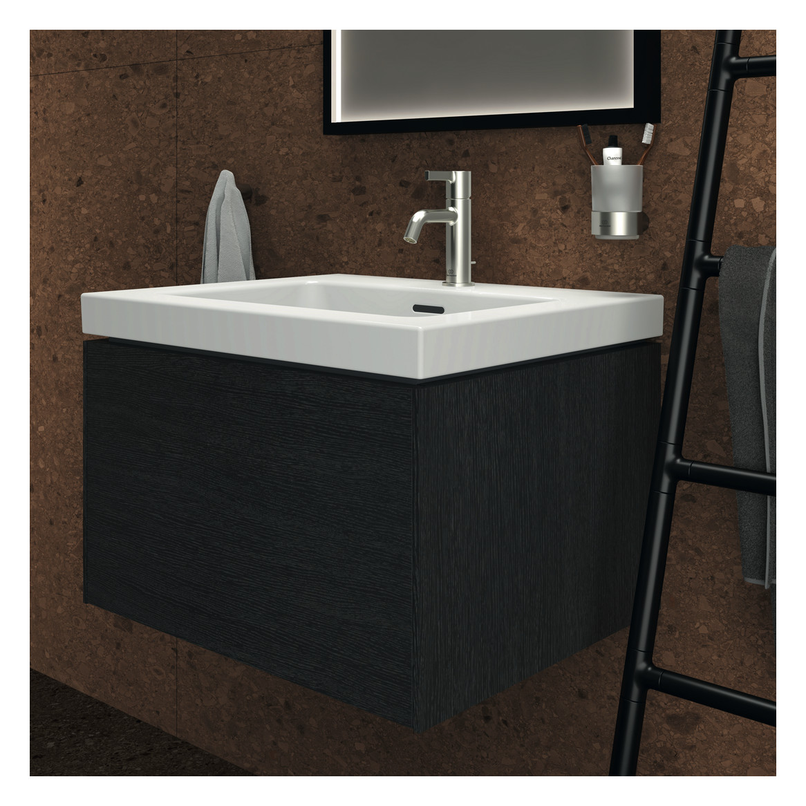 Ideal-Standard Waschtisch-Unterschrank Conca 1 Auszug, 60 x 50,5 x 37 cm, Eiche geflammt Furnier