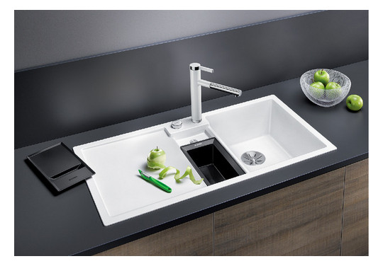 Blanco Spüle COLLECTIS 6 S SILGRANIT 100 x 51 cm, PuraDur tartufo, rechts, mit Ablauffernbedienung/Zubehör