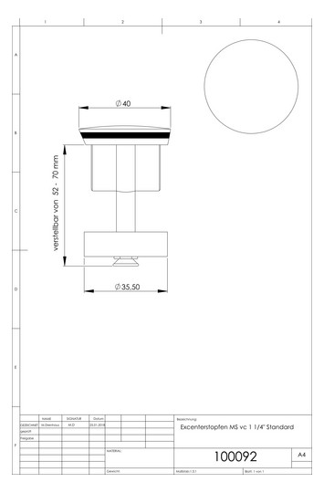 ASW Exzenterstopfen Standard 1 1/4", Platte d= 40mm, mit O-Ring, Messing verchromt