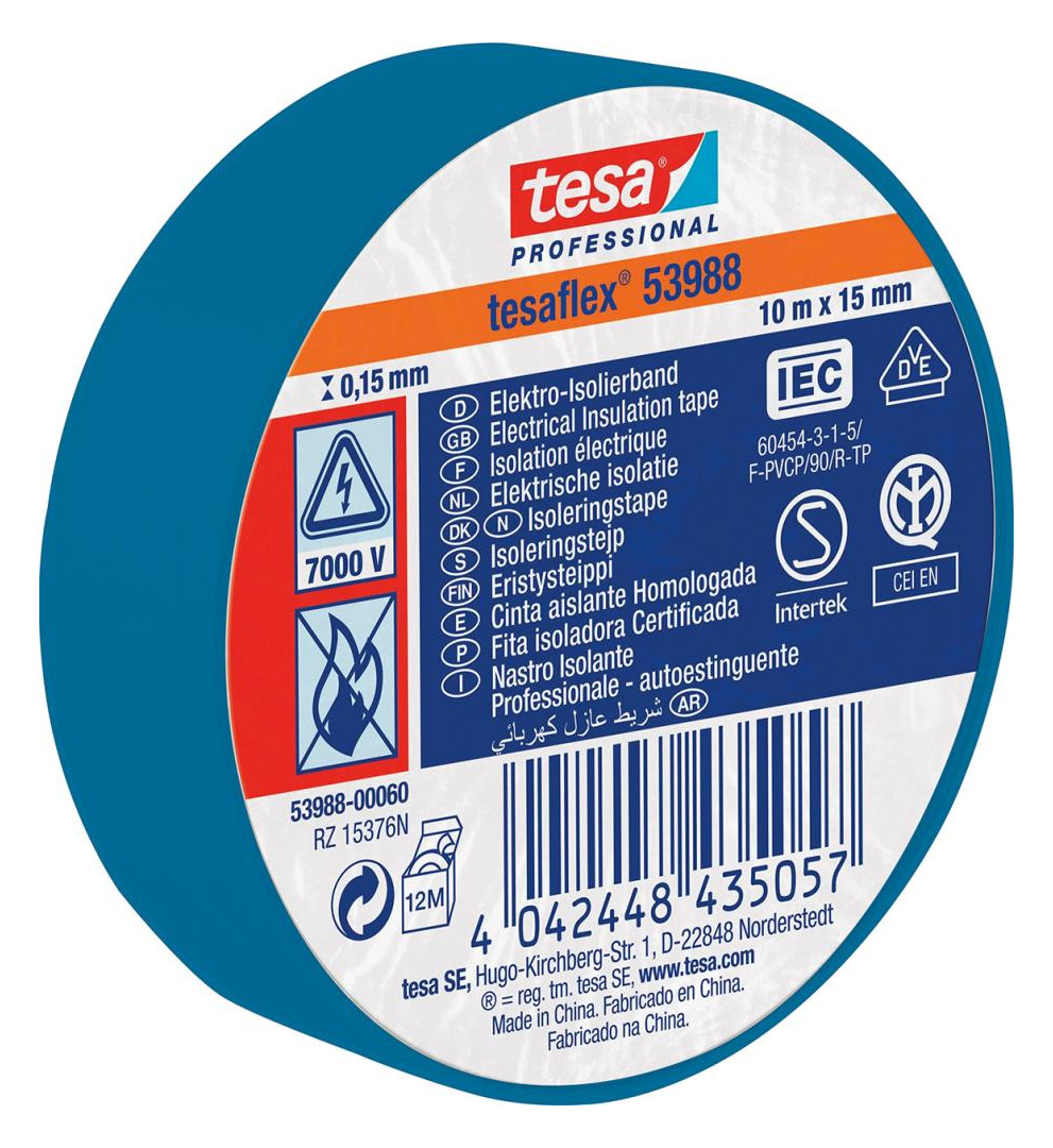 Bild PVC-Elektroisolierband 10m x 15mm, blau - tesa-0