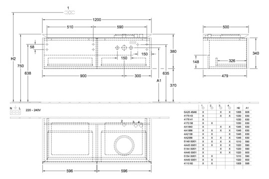 V&B Waschtischunterschrank Legato 120x38x50cm, Waschtisch rechts, mit LED-Beleuchtung, Glossy White