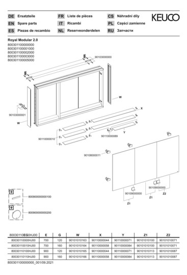 KEUCO Spiegelschrank Royal Modular 2.0 1000 x 900 x 160 mm, ohne Steckdose, Wandvorbau, 3 Türen