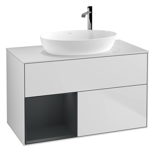 V&B Waschtisch-Unterschrank Finion 100cm, Abdeckplatte white matt, Regal Midnight matt lacquer, White matt lacquer