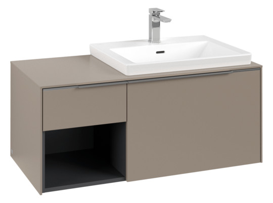 V&B Waschtisch-Unterschrank Becken rechts Subway 3.0 100,1x42,25x51,6cm, mit LED/Griff Aluminium glänzend, taupe