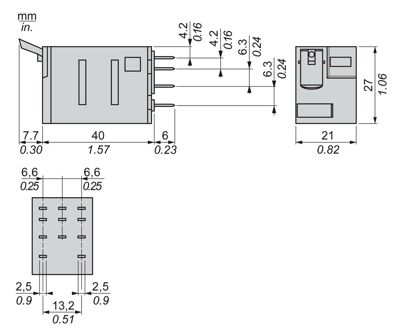 Schaltrelais 48V/AC 3W IP40 21x27x55mm Steckanschl