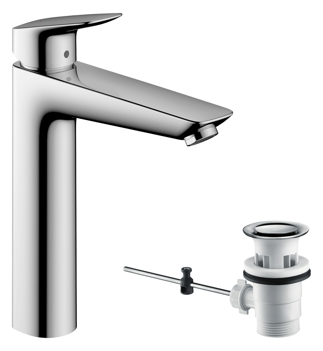 hansgrohe Waschtisch-Einhebelmischer 190 Logis mit Zugstangen-Ablaufgarnitur, chrom