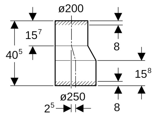 Geberit Reduktion PE DN 250/200, exzentrisch, lang, PE-HD