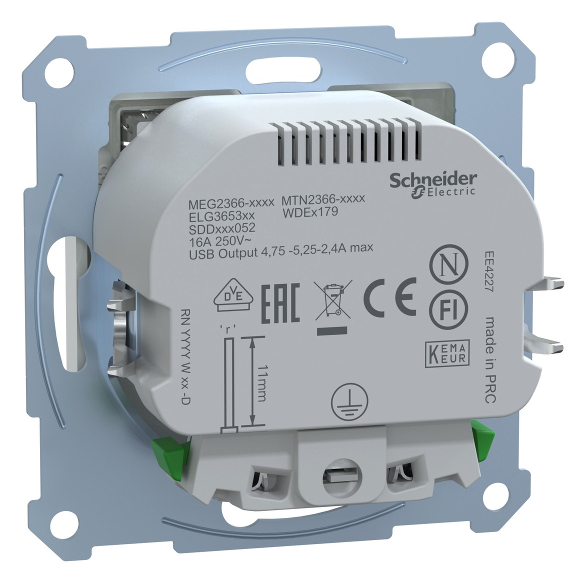 Steckdose 1f akws glz 2USB-A UP m.BS USB IP20 aktivweiß Schutzkontakt Typ F/USB