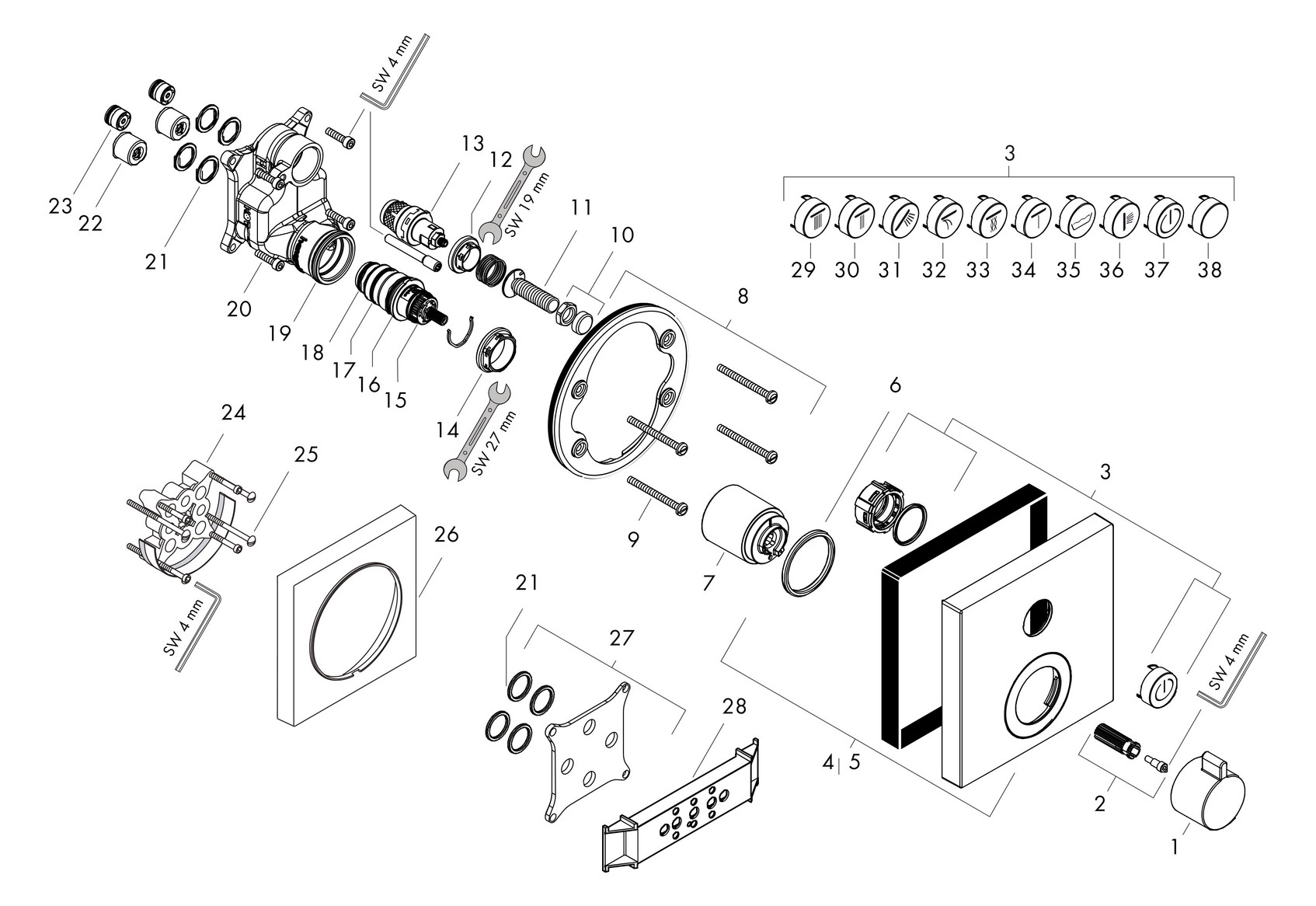 hansgrohe Fertigmontageset ShowerSelect UP-Thermostat, 1 Verbraucher, chrom
