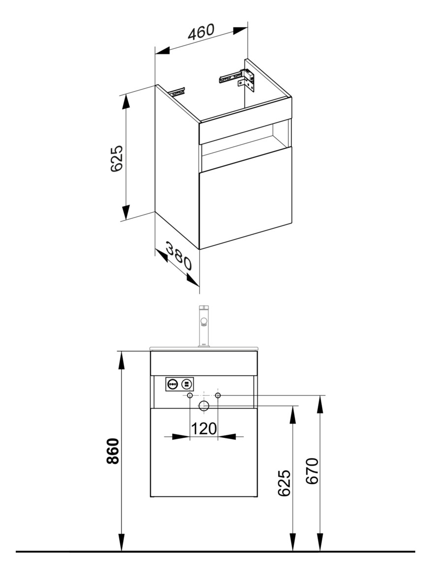 KEUCO Waschtisch-Unterschrank Stageline 46x62,5x38cm, mit Elektrik, links, Dekor Vulkanit, Glas Vulkanit satiniert