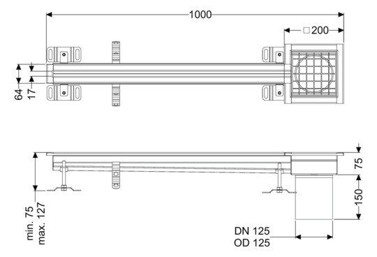 Kessel Schlitzrinne Ferrofix System 125 17x1000x75 mm, außen, Edelstahl, ohne Klebeflansch