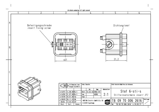 HART Stifteinsatz 6pol.      09700062616 