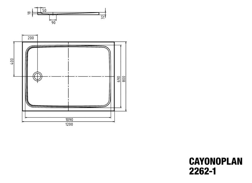 Kaldewei Duschwanne CAYONOPLAN 2262-1 80x120x1,8cm, Secure Plus, schwarz matt 100