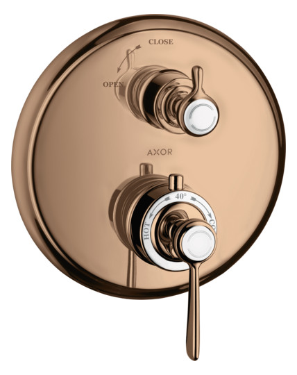 hansgrohe Fertigmontageset Axor Montreux UP-Thermostat, mit Absperrventil, Hebelgriff, polished red gold