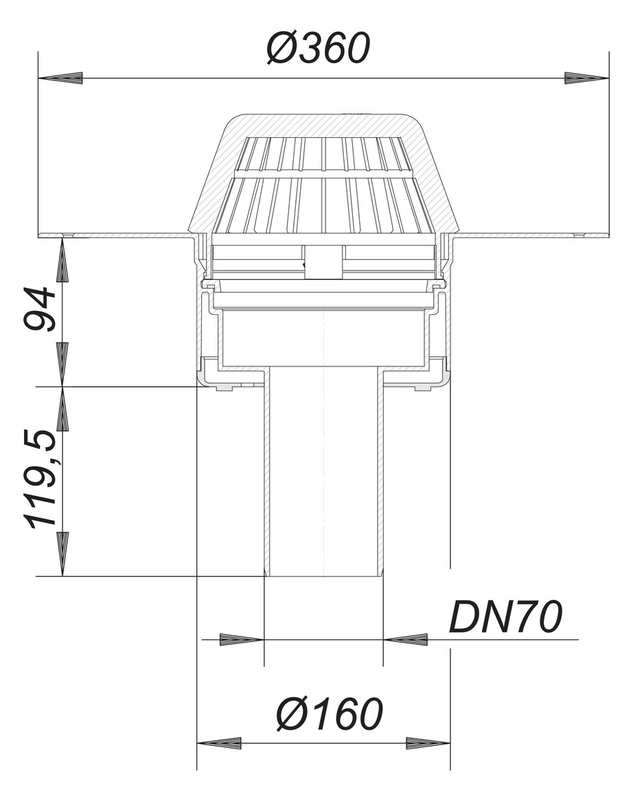 Dallmer Dachablauf 62 FPO-PP DN 70, mit extra breitem Flansch