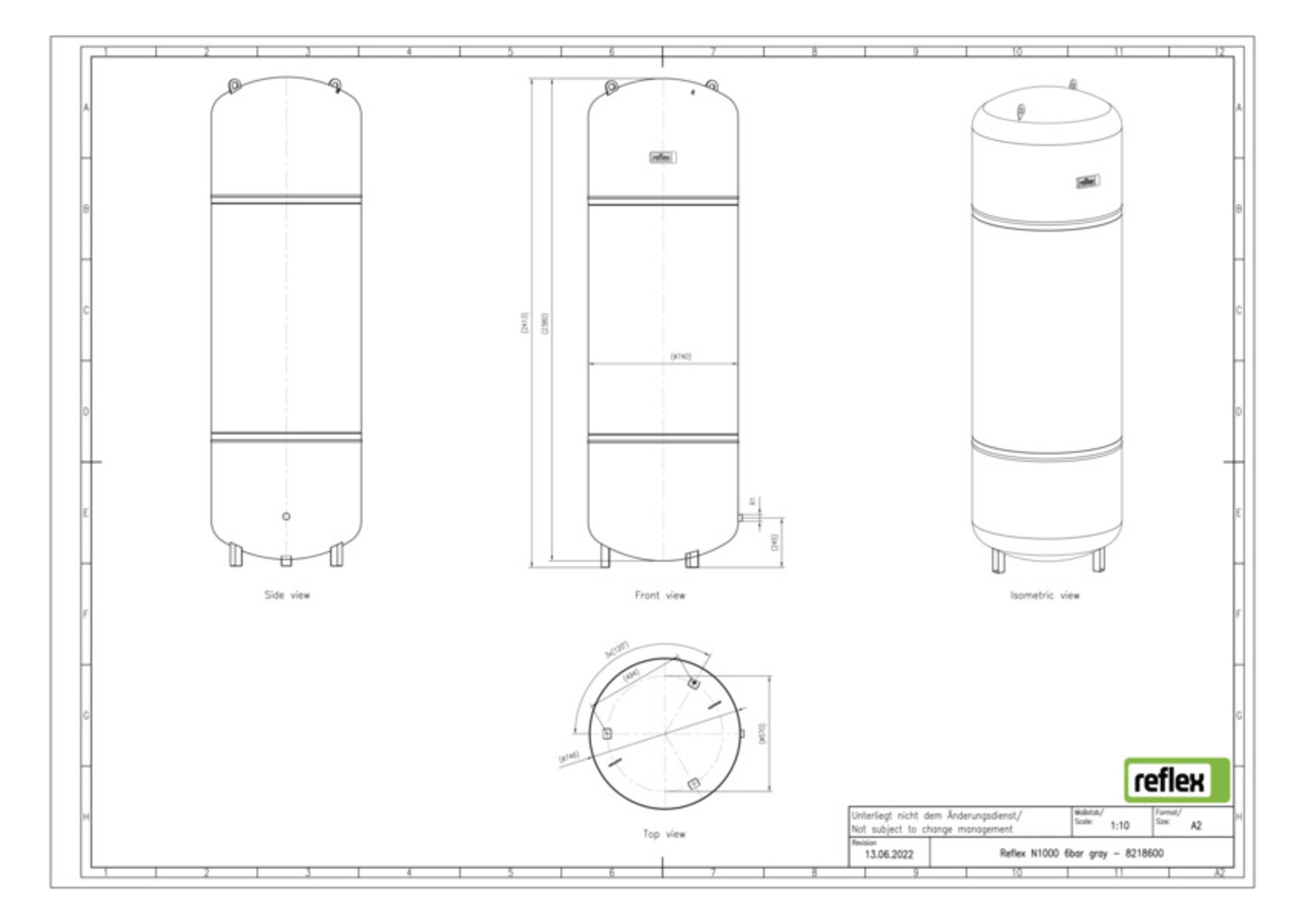 Reflex Membran-Druckausdehnungsgefäß N N 1000, 6 bar/70 °C, R 1, grau