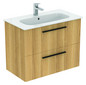 Ideal-Standard Möbelwaschtisch-Paket i.life A 84x46x64,5cm, 1 Hahnloch, Griff schwarz matt, Eiche natur