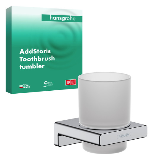 hansgrohe Zahnbecher AddStoris mit Glas, Wandmontage, Metall, chrom