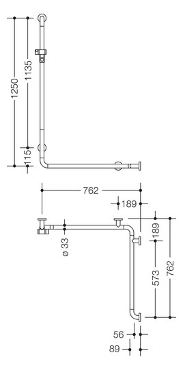 HEWI Duschhandlauf 801 762 x 1250 mm, stahlblau, mit Brausehalterstange