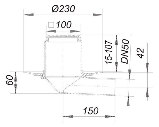 Dallmer Balkonablauf 83 E DN 50, ABS, 100 x 100 mm