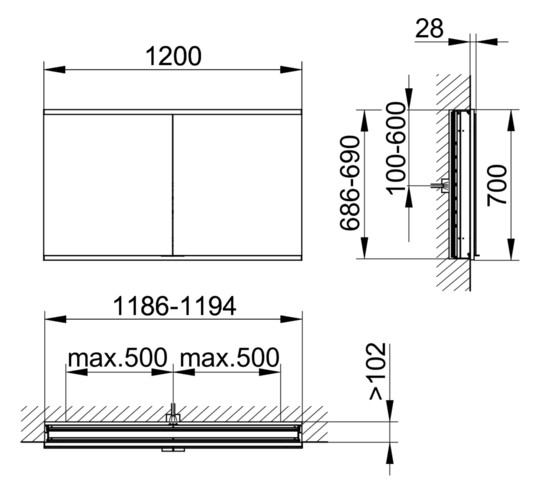 KEUCO Spiegelschrank Royal Modular 2.0 1200 x 700 x 120 mm, ohne Steckdose, Wandeinbau, 2 Türen