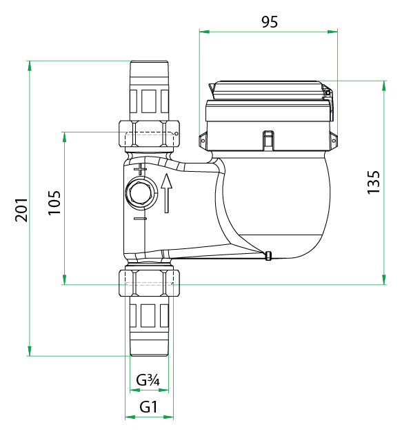 Deltamess Mehrstrahl-Nassläufer MNK Steigrohr, 10 l/Imp, Q3 4,0 cbm/h, kalt Deltamess Mehrstrahl-Nassläufer MNK Steigrohr, 10 l/Imp, Q3 4,0 cbm/h, kalt