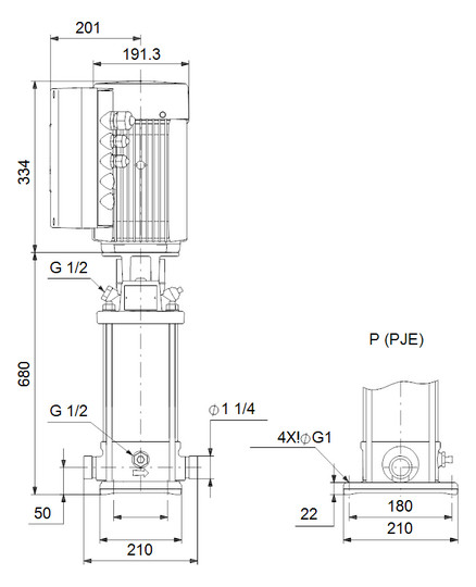 Grundfos Kreiselpumpe CRNE 1 HS 1-23, P Anschluss, 6 kW, 3x 380-500 V, vertikal