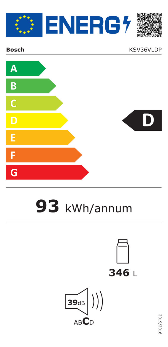 Standkühlschrank D 346l Edst 93kwh B600mm H1860mm
