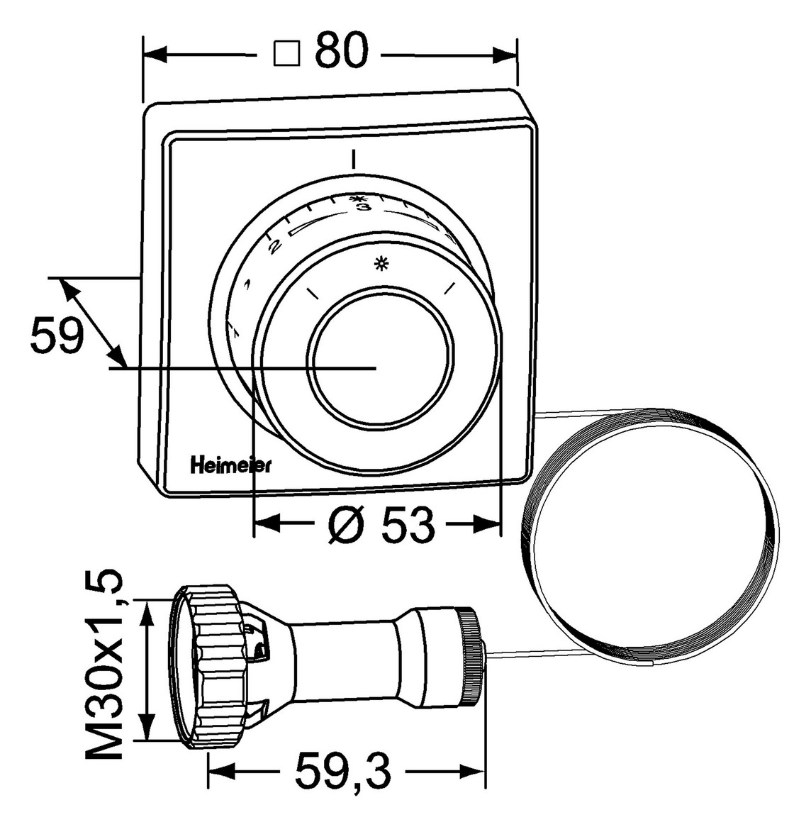 Heimeier Thermostat-Kopf F 2 m Kapillarrohr, Ferneinsteller mit eingebautem Fühler, weiß