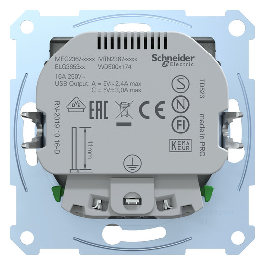 Steckdose 1f alu mt 1USB-A 1USB-C UP m.BS Mit erhöhtem Berührungsschutz IP20