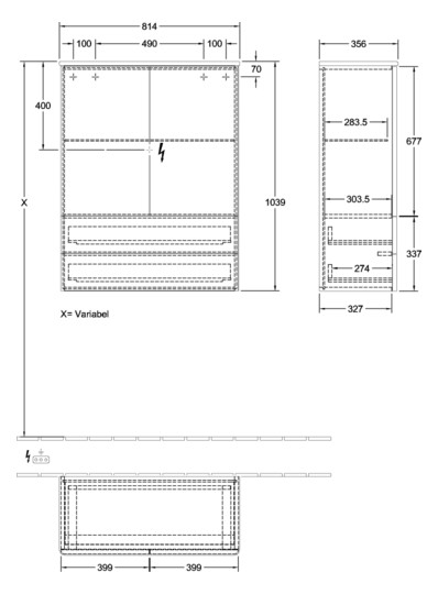 V&B Highboard ohne Frontstruktur Antao 81,4x103,9x35,6cm, Waschbeckenplattenfarbe Lack, black matt lacquer