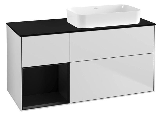 V&B Waschtisch-Unterschrank Finion 120x60,3x50,1cm, Regal links Black matt lacquer, White matt lacquer