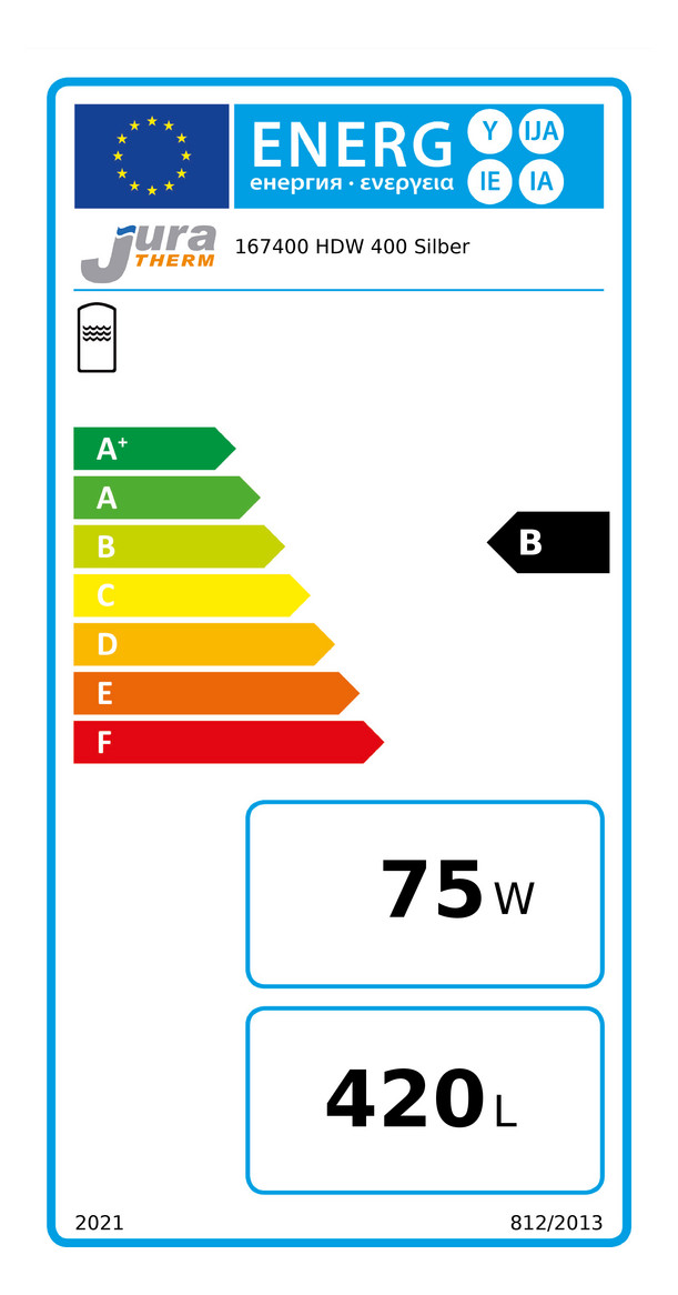Juratherm Hochleistungs-Wärmepumpenspeicher HDW 400 378 l, mit Doppelwendel-Glattrohrwärmetauscher
