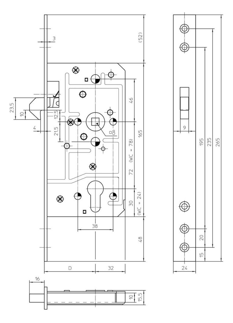 Bild ST-Einsteckschloss, PZ,E72,VK8,D65,20rd, DL/DR - KFV-2