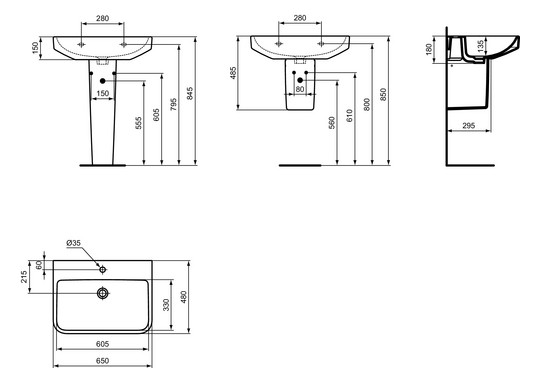 Ideal-Standard Waschtisch i.life B 65x48x18cm, mit Hahnloch, weiß antibakteriell Smart Guard