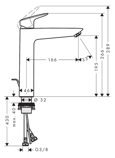 hansgrohe Waschtisch-Einhebelmischer 190 Logis mit Zugstangen-Ablaufgarnitur, chrom