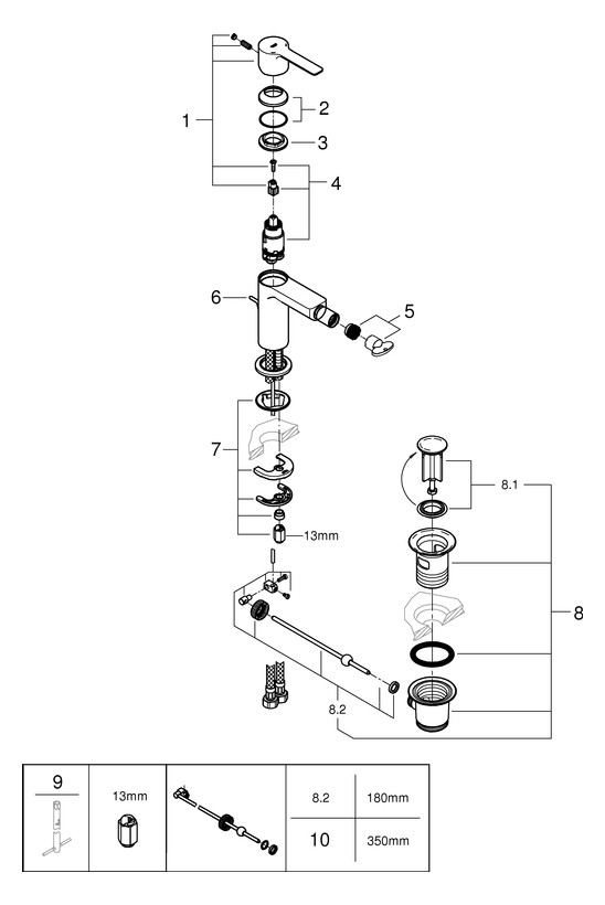 GROHE Bidet-Einhebelmischer Lineare 1/2", Zugstangen-Ablaufgarnitur, supersteel