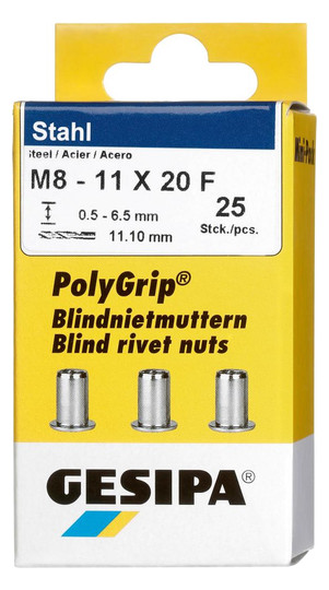 GESIPA-Polygrip-Blindnietmuttern Stahl - M8x11x20...