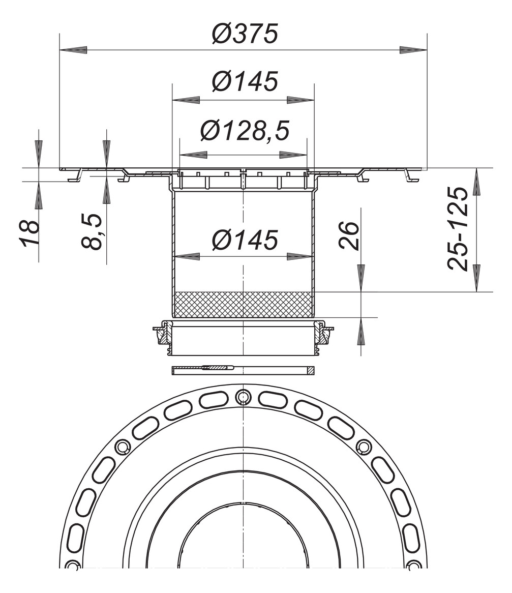 Dallmer Aufstockelement Serie 15 TistoDrain S 15, Aussparungsmaß 475 x 475 mm