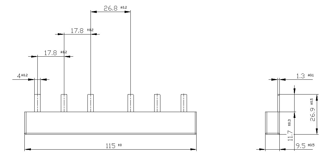 Phasenschiene 4ph 18mm 115mm 10qmm 50A Stift Isoliert