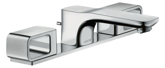hansgrohe 3-Loch-Waschtischarmatur 50 Axor Urquiola Ausladung 180mm, mit Zugstangen-Ablaufgarnitur, Platte, chrom