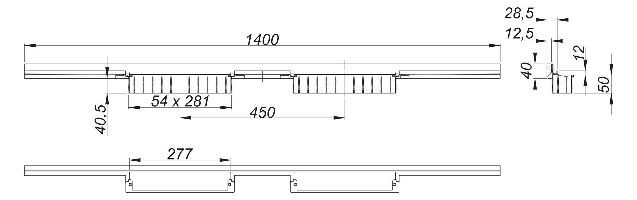 Dallmer Duschrinne CeraWall Individual N Duo 1400 mm