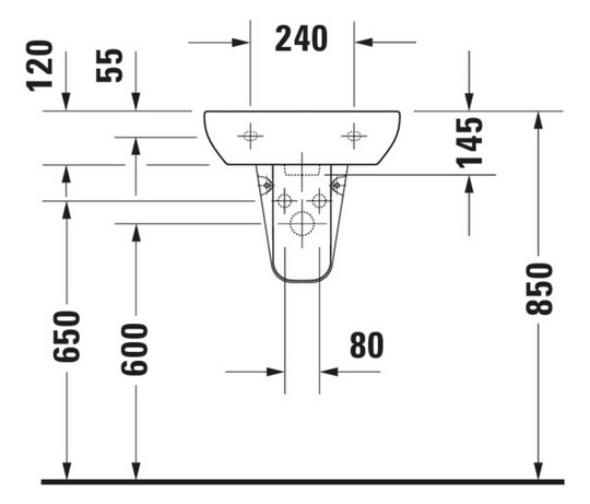 Duravit Handwaschbecken D-Code 45x34cm, mit Hahnloch, Überlauf, Hahnlochbank, weiß