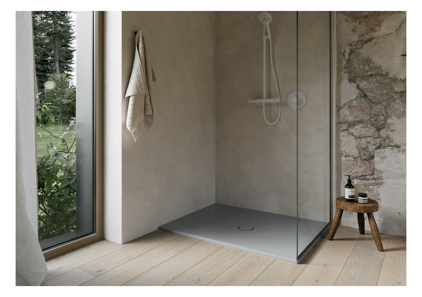 Duschfläche BetteFloor 1661 100x90cm, Mini-Wannenträger, quartz