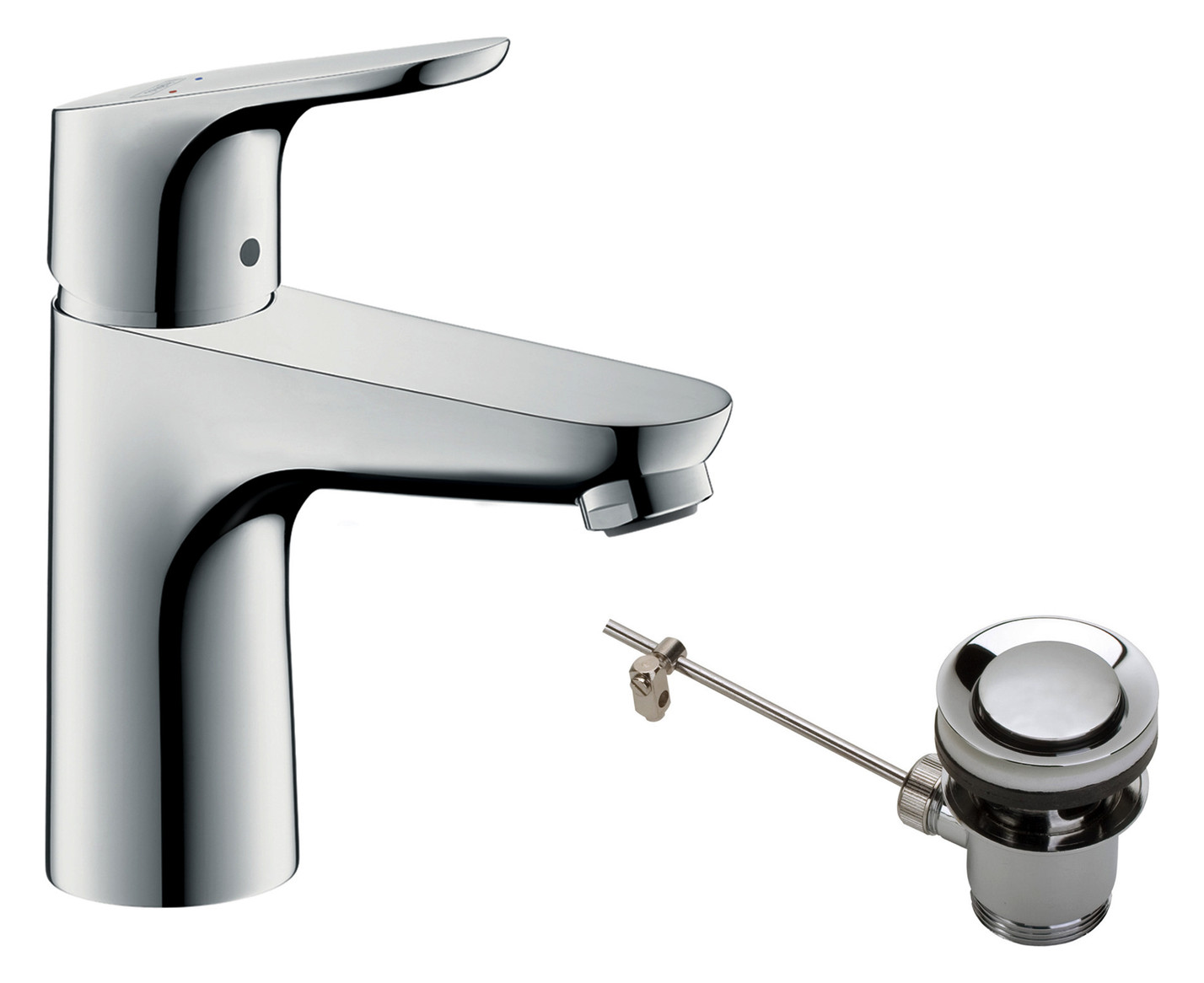hansgrohe Waschtisch-Einhebelmischer 100 Focus mit Zugstangen-Ablaufgarnitur, chrom