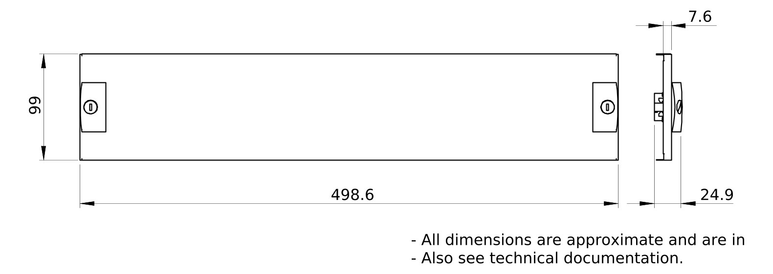 Schrank-Frontplatte 2HE B500xH100mm ST pulverbesch