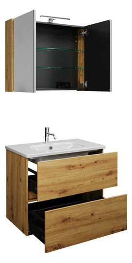 Burgbad Waschtisch-Kombination Rocio mit Spiegelschrank, 80,5 x 200 x 46,5 cm, Eiche Dekor Urban