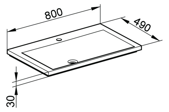 KEUCO Mineralguss-Waschtisch Royal Reflex 80 x 3 x 49 cm, weiß, 1 Hahnloch, mit Ab-/Überlaufsystem